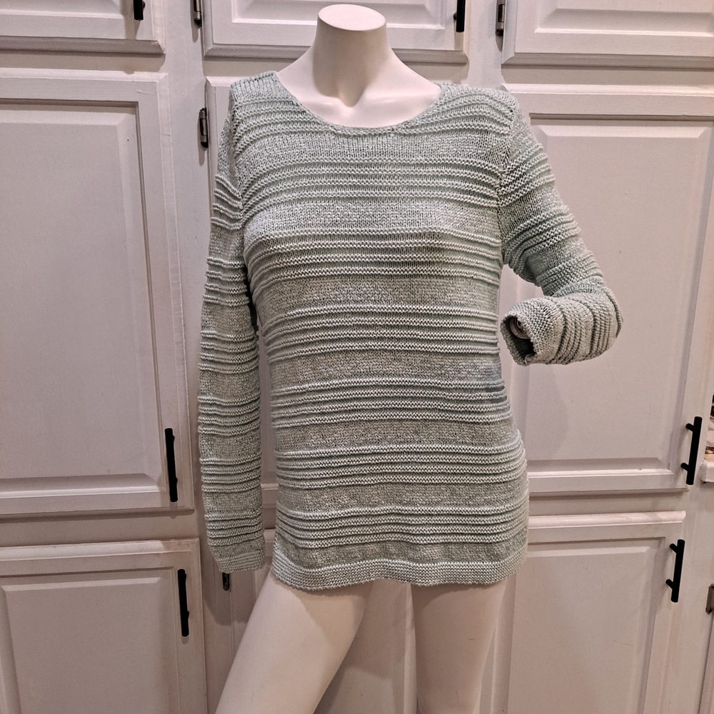 Dana Buchman Light Seafoam Green Cotton Blend Textured Sweater